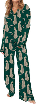 Satin Pajamas Set for Women - Cheetah Print 2-Piece Long Sleeve