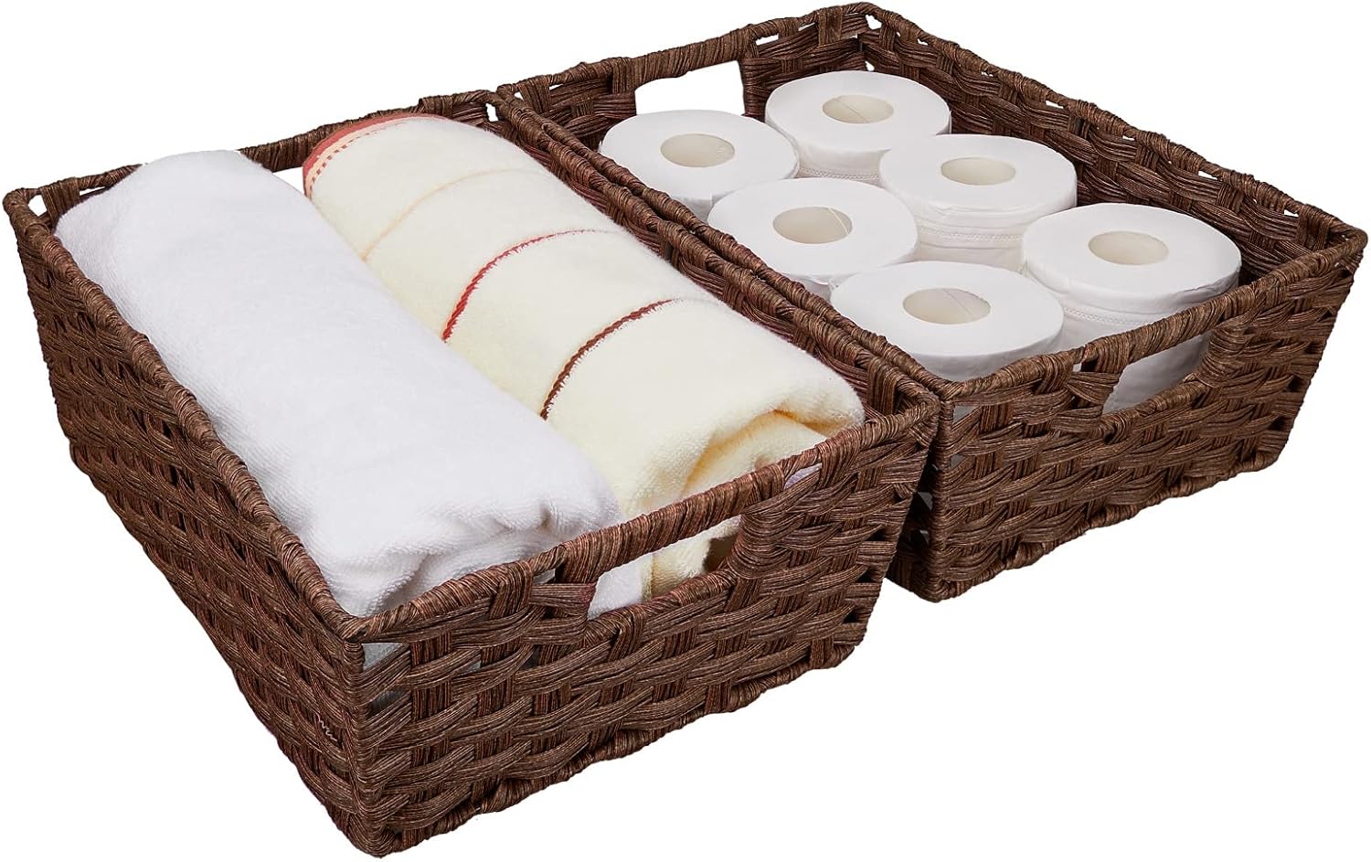 Large Wicker Storage Basket Set of 2 for Home Organization