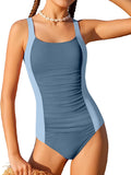 Girl One Piece Swimsuit for Girls Solid Ruched Adjustable Straps