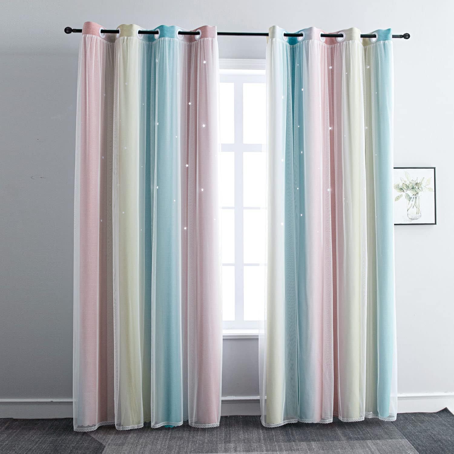 FANLI Ombre Rainbow Blackout Curtains for Kids Room Decor