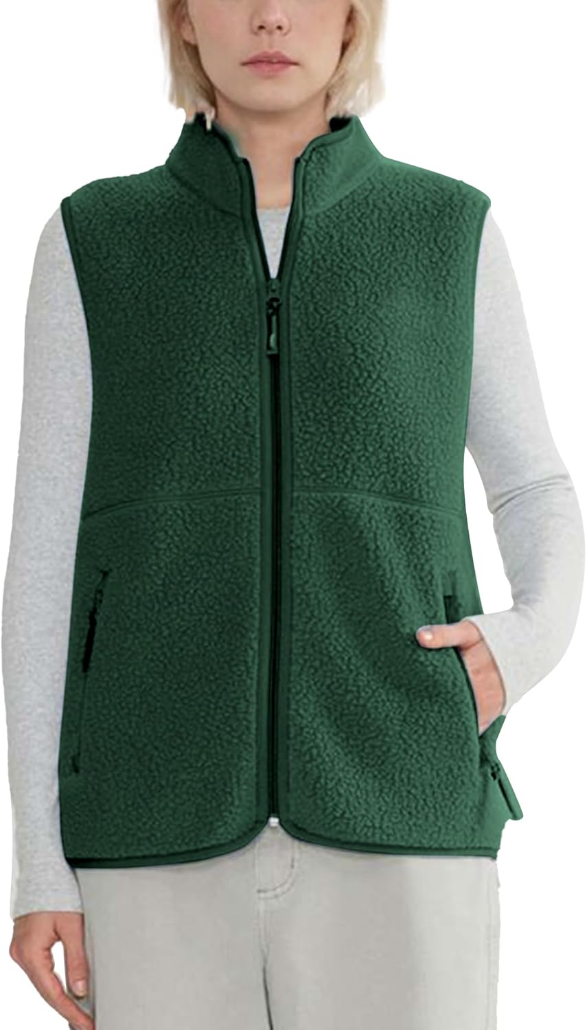 Trendy Warm Sherpa Fleece Vest for Women - Lightweight Zip Jacket