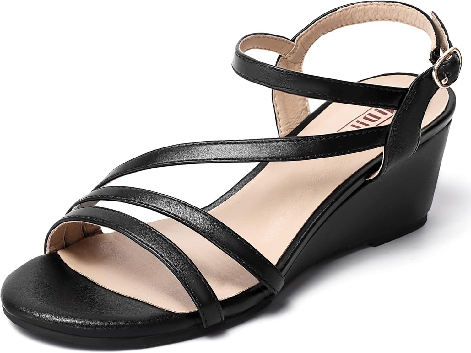 IDIFU Women's Wedge Heel Sandal Dress Low Strappy 2 Inch Shoes