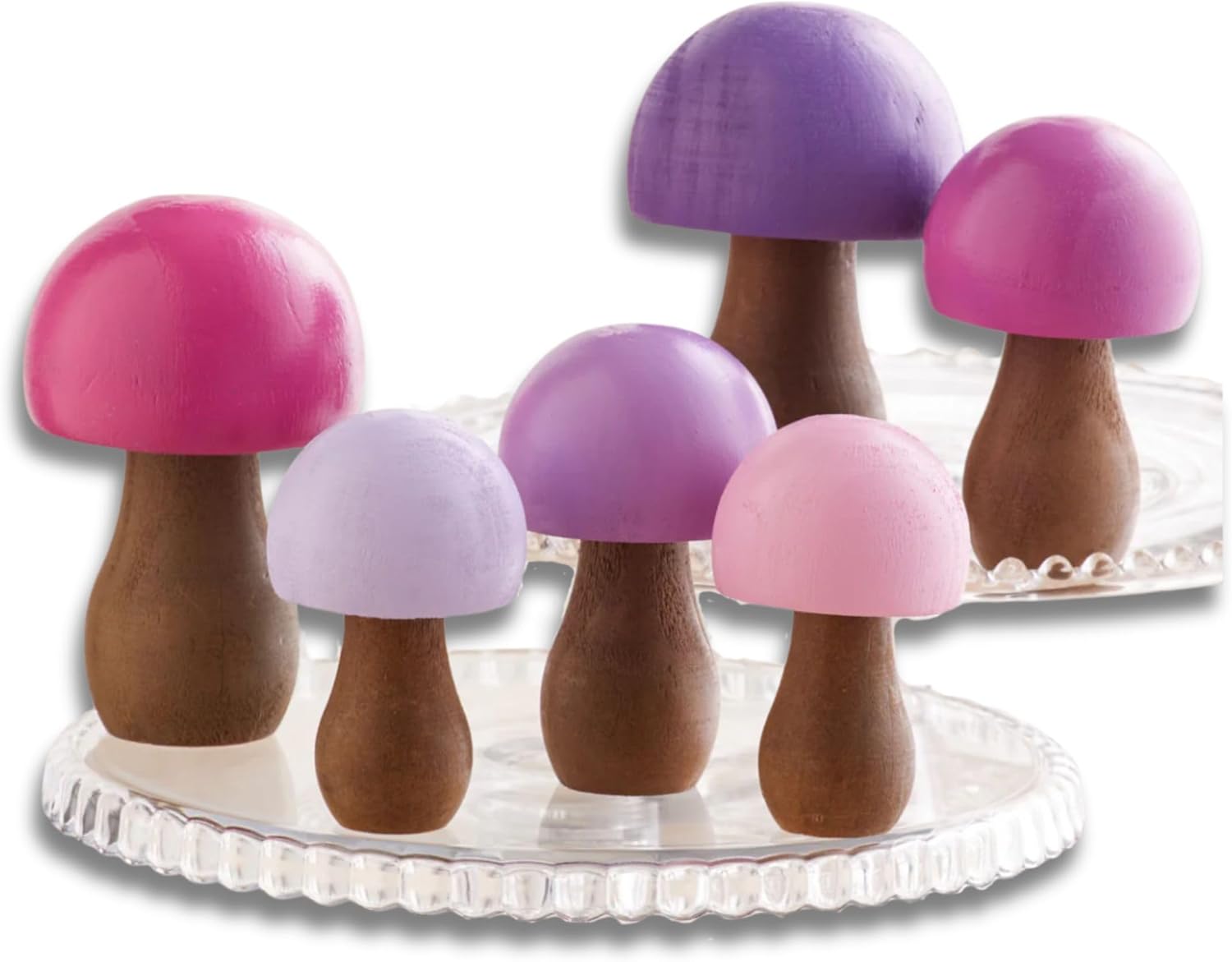 Wood Mushrooms Set of 6 in Pink Purple Custom Colors