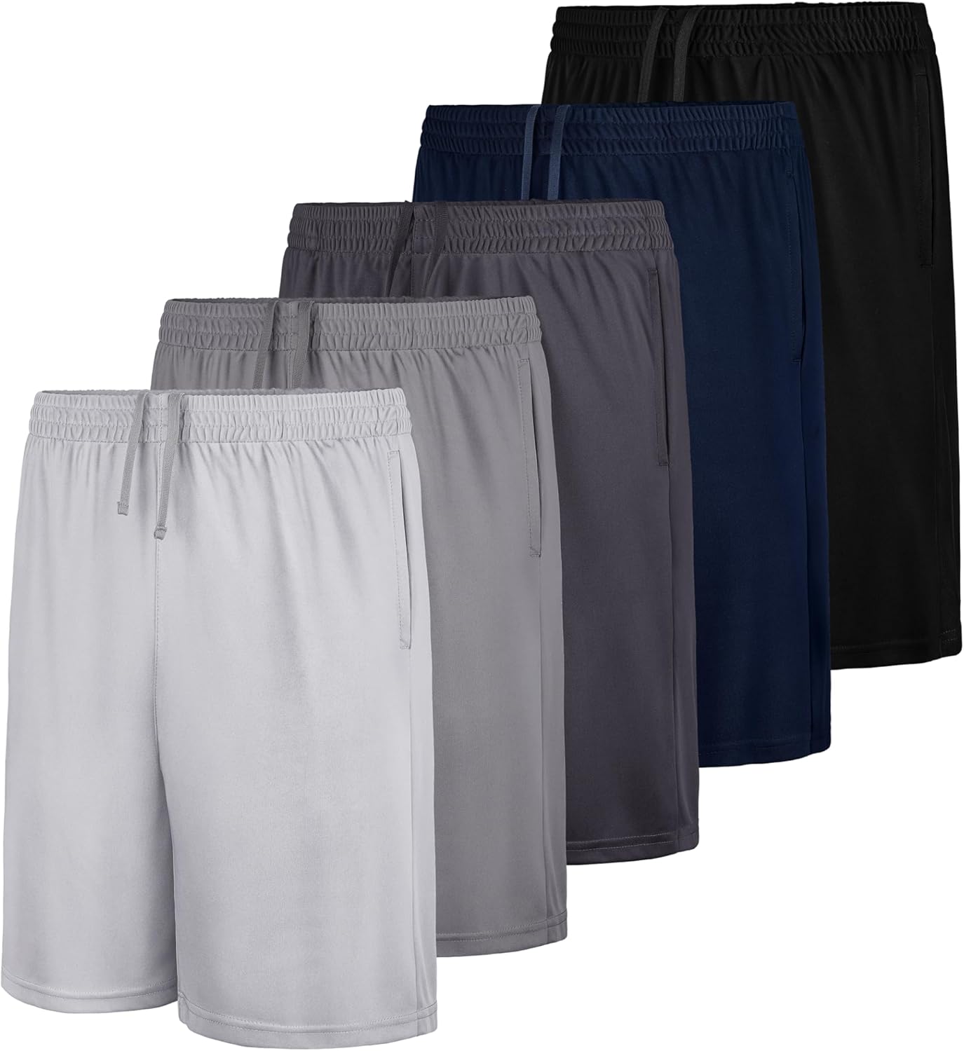 QWE 5-Pack Boys Athletic Shorts with Pockets for Active Kids