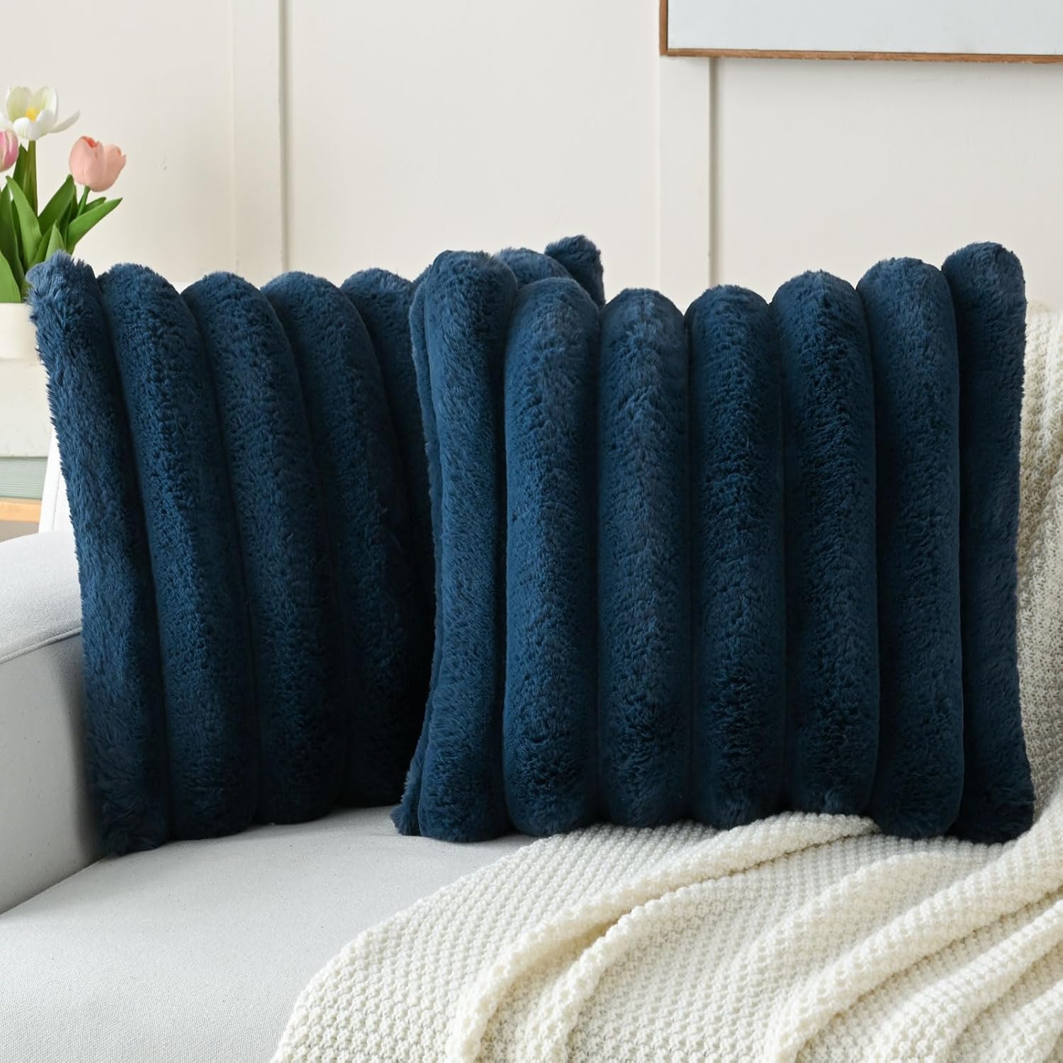 FUTEI Navy Blue Decorative Throw Pillow Covers for Cozy Decor