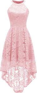 Halter Lace Hi-Lo Cocktail Dress - Flattering Wedding Guest Fit