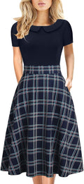 Women's Elegant Vintage Knee Length Floral A-Line Dress - With Pockets
