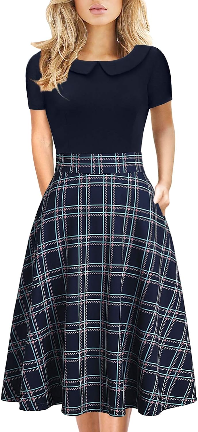 Elegant Vintage Floral Print A-Line Dress with Pockets