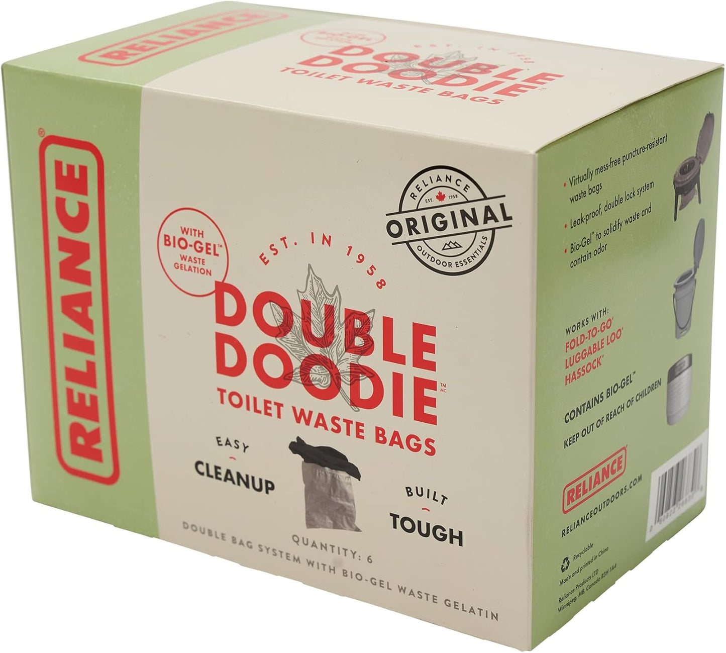 Reliance Double Doodie Toilet Bags, 6-Pack - Mess-Free Waste Disposal
