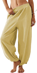 Springrain Womens Baggy Wide Leg Pants Cotton Elastic Waisted Loose be
