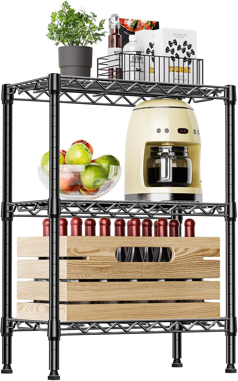 IZEUK 3-Tier Steel Storage Shelves for Kitchen and Office Use
