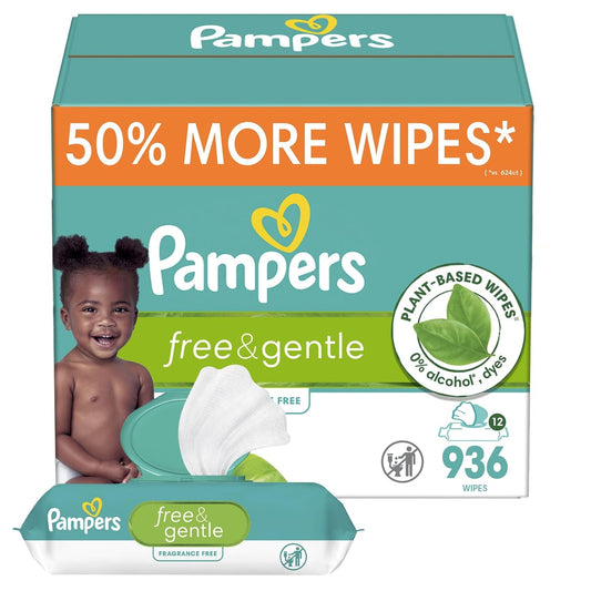 Pampers 100% Plant-Based Unscented Baby Wipes - Gentle & Hypoallergenic