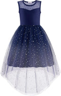Girls Tulle High Low Dress with Belt - Formal Party Wedding Dress