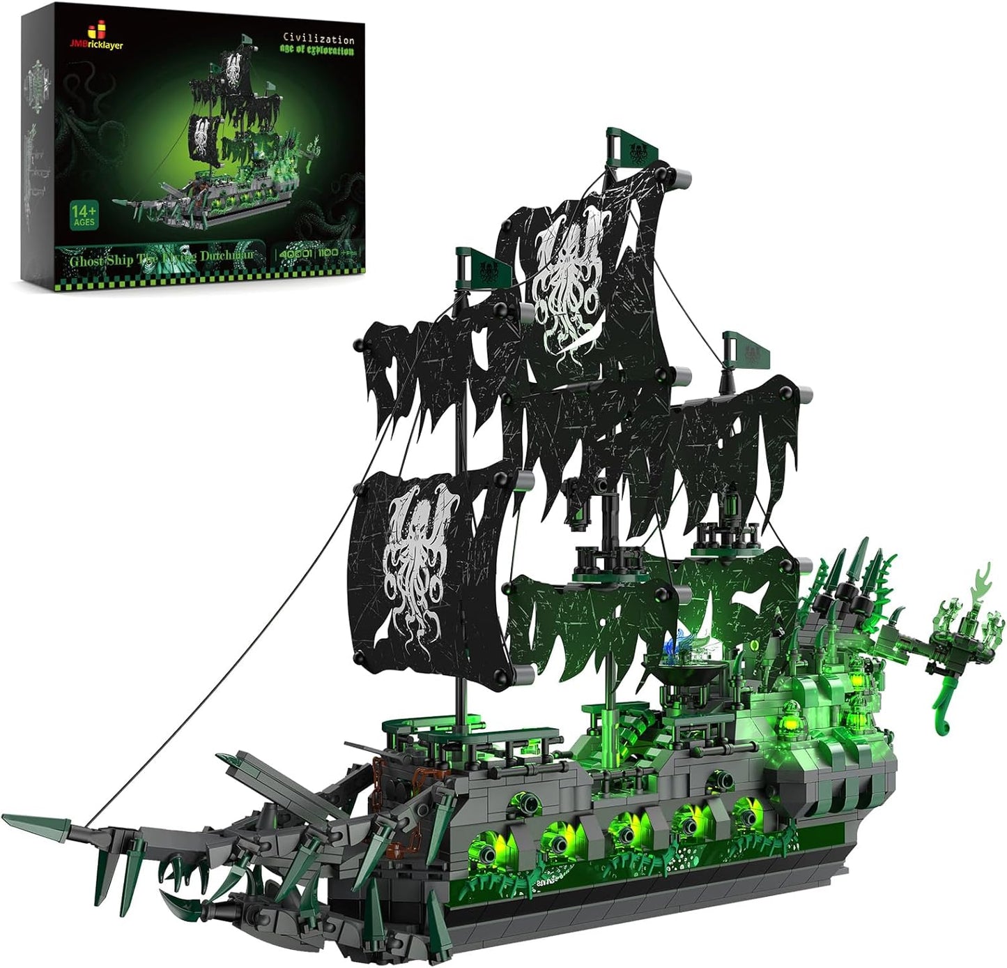JMBricklayer Pirate Ship Building Toys with Lights for Adults