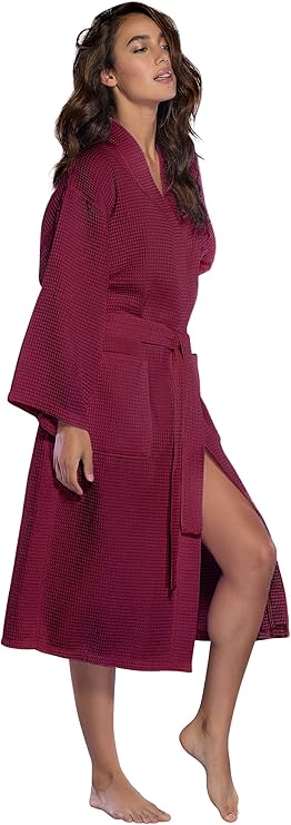 Turquaz Linen Lightweight Long Waffle Kimono Spa Robes for All