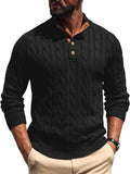 Men's Cable Knit Pullover Sweater Stand Collar Button Henley - Warm is