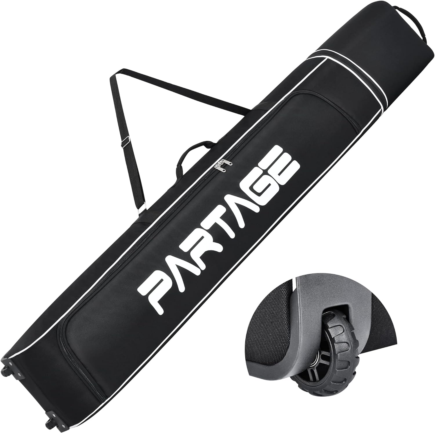 Partage Ski Bag - Waterproof with Wheels, 600D Oxford, Adjustable Length, Easy Transport