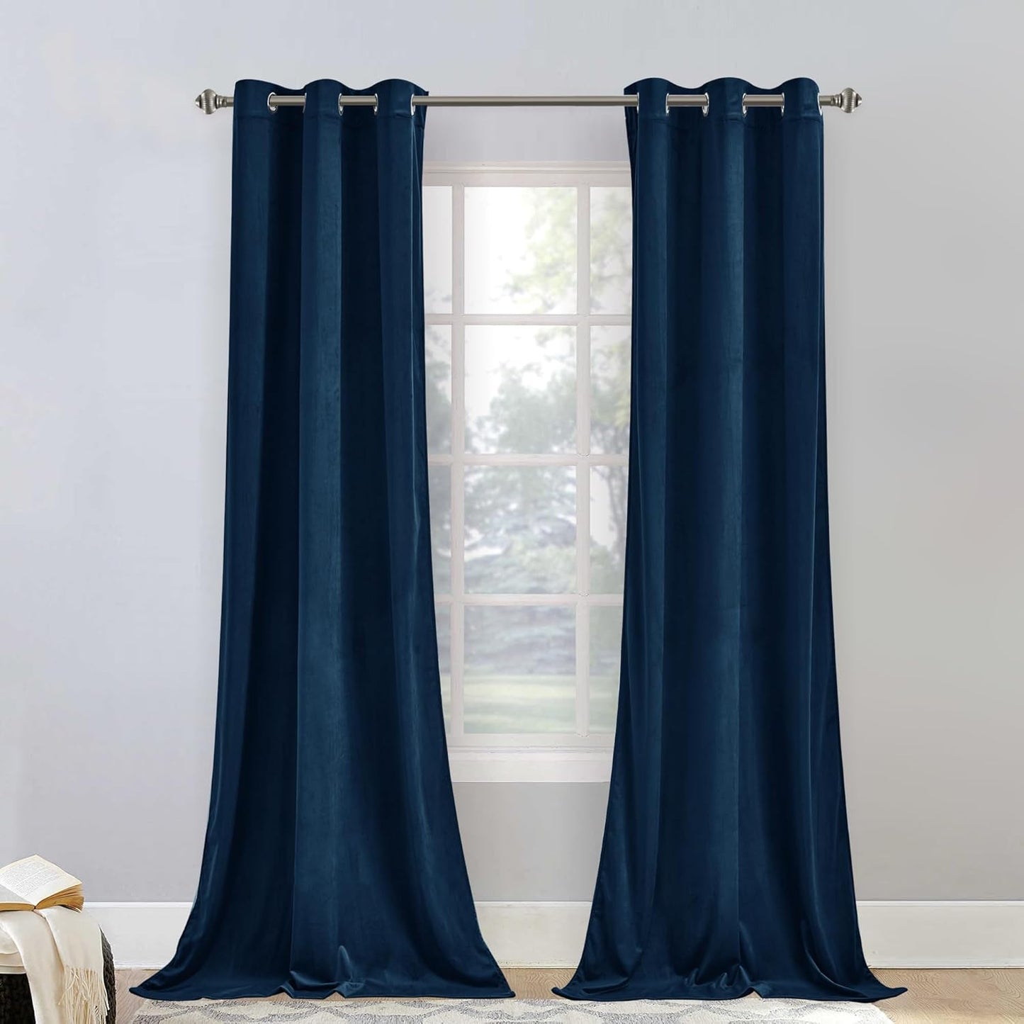 StangH 42 inch Navy Blue Velvet Curtains for Elegant Bedroom Decor