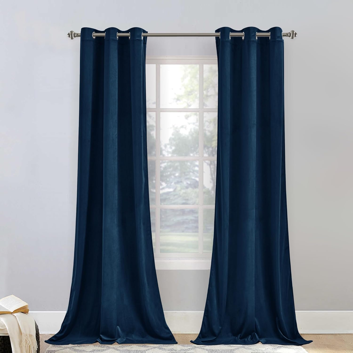 StangH 42 inch Navy Blue Velvet Curtains for Elegant Bedroom Decor