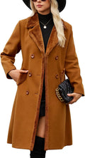 Women's Faux Fur Lapel Long Coat - Double-Breasted Slim Fit