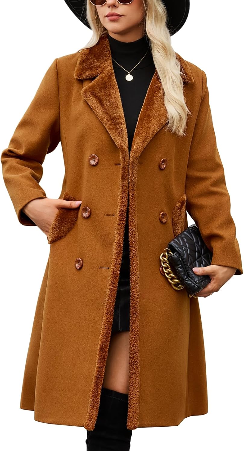 Women's Winter Double-breasted Slim Fit Faux Fur Coat for Style