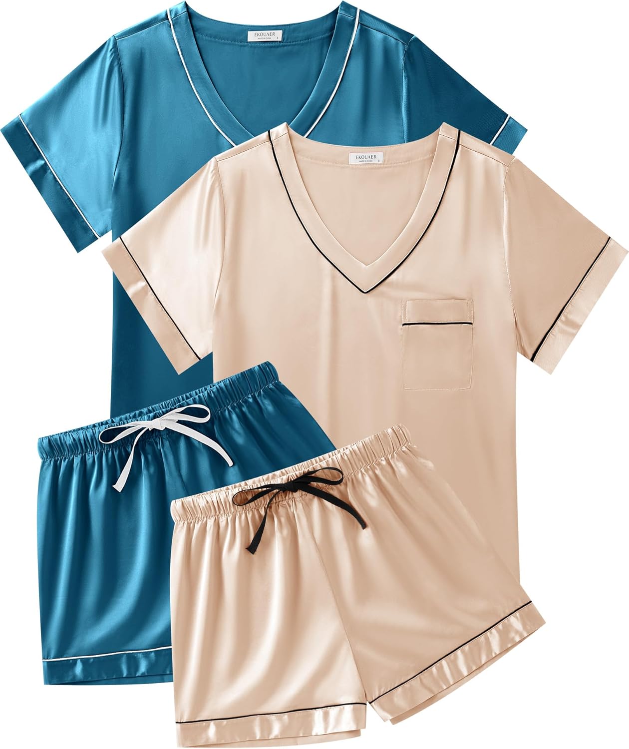 Ekouaer Silk Pajamas for Women Short Sleeve Satin Pj Set