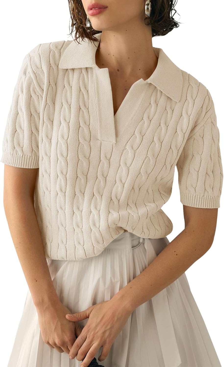 Imily Bela Women's Cable Short Sleeve Sweater for Casual Style