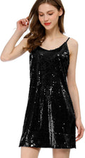 Sequin Mini Dress for Women Glitter Spaghetti Strap V Neck - Party