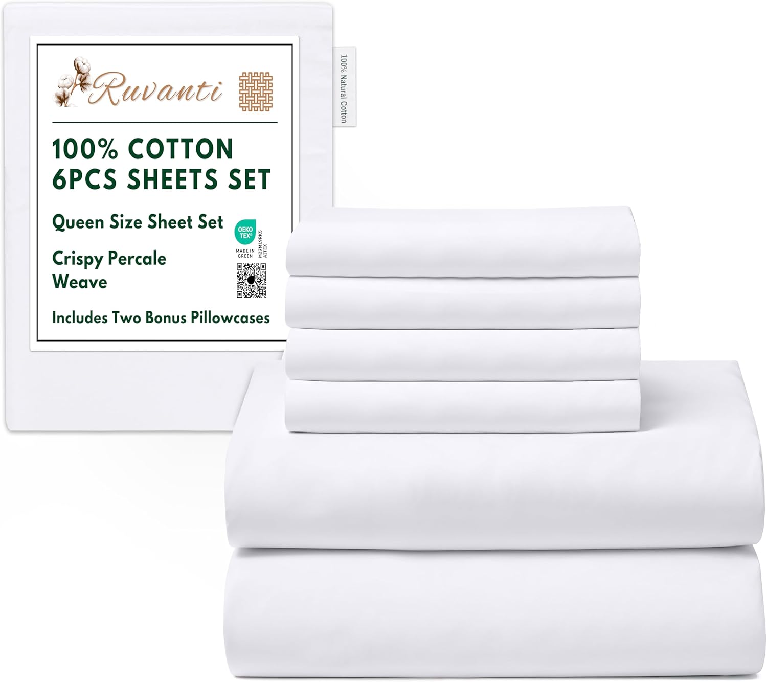 RUVANTI 6 Pcs Cotton Sheets - Soft, Lightweight & Breathable