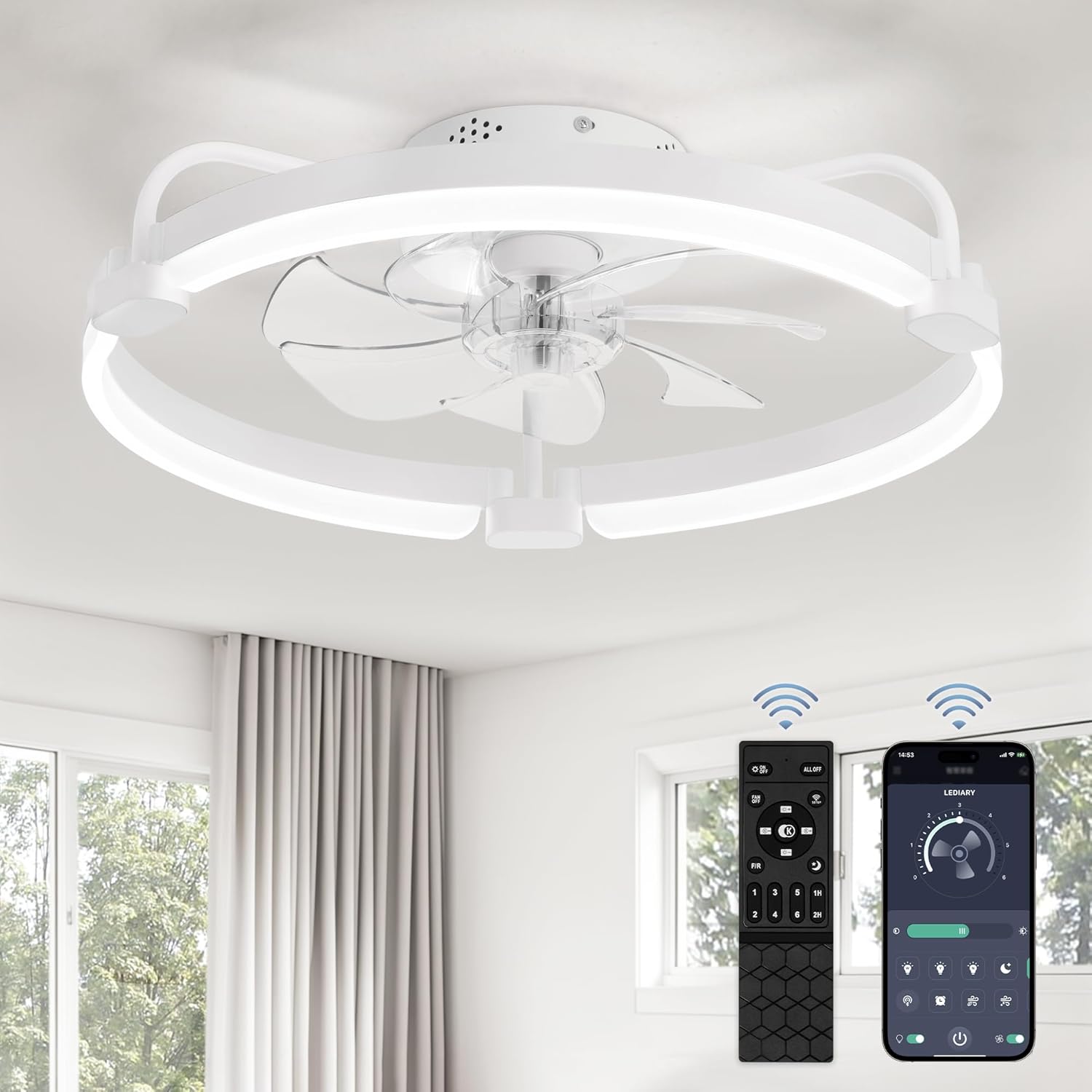 LEDIARY Ceiling Fan with Lights and Remote for Modern Homes