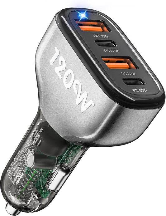 SONRU 120W 4-Port Fast Car Charger - Power up 4 Devices Rapidly!