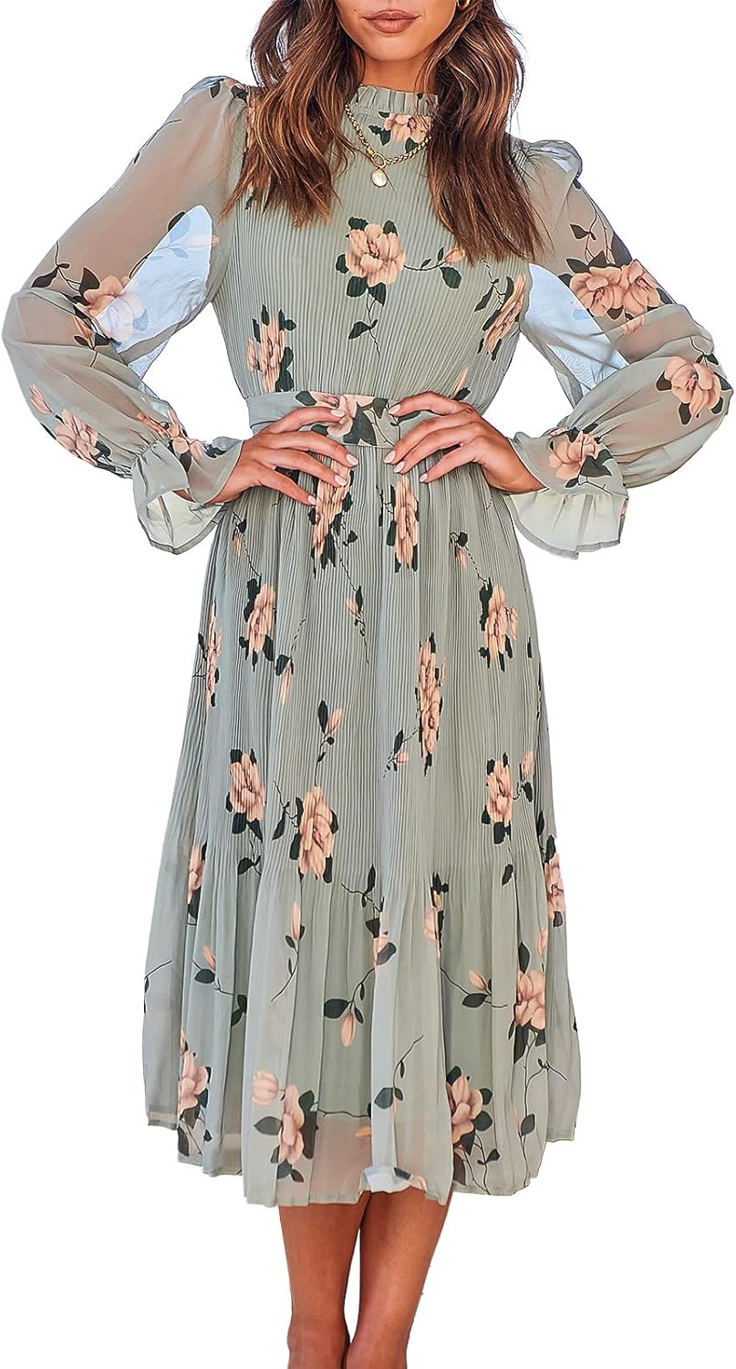 Elegant Floral Chiffon Midi Dress for Summer Weddings and Parties