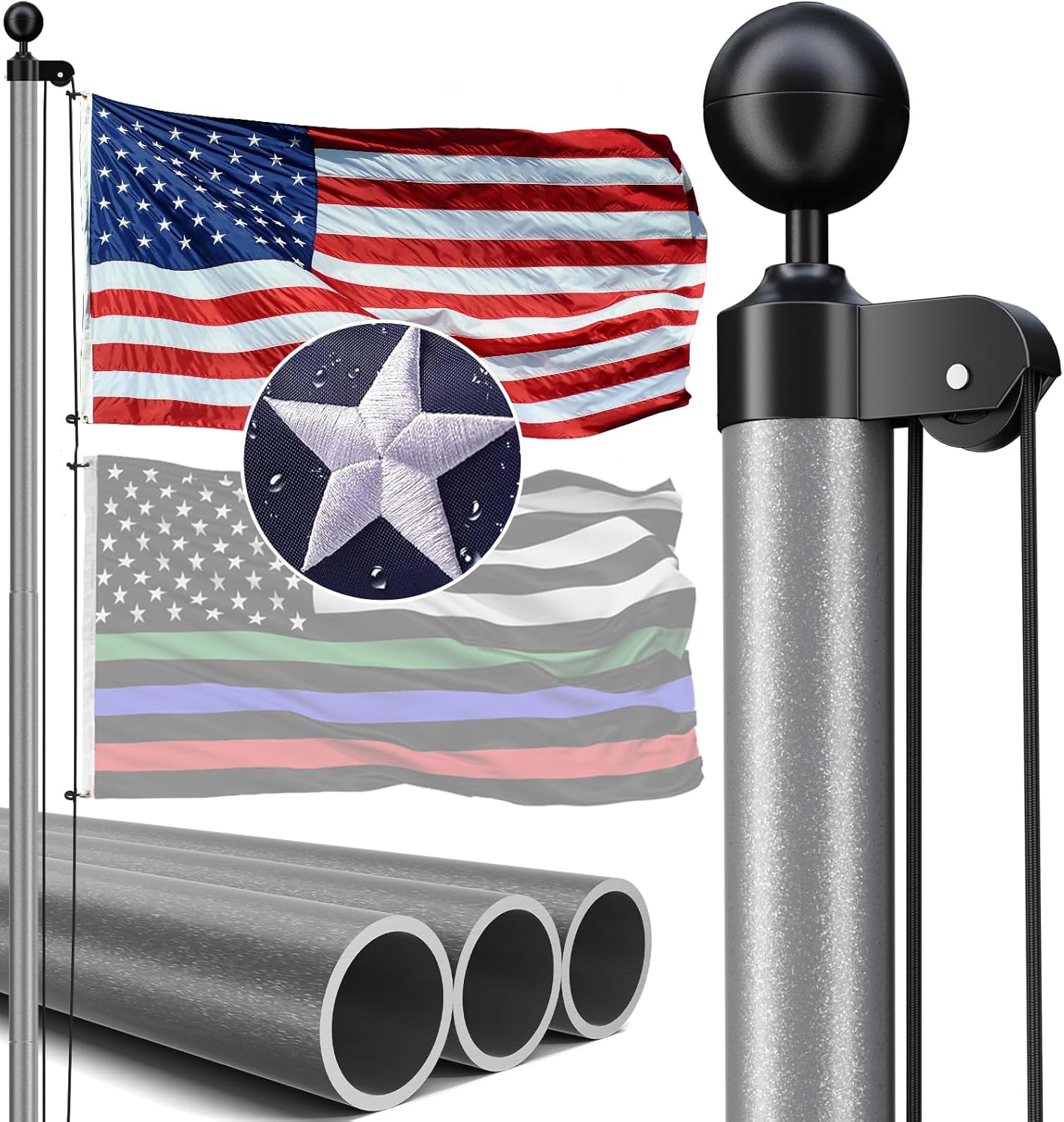 20FT Heavy Duty Flag Pole Kit for Residential & Commercial Use
