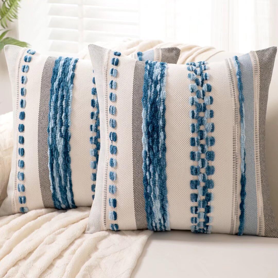 Boho Throw Pillow Covers 18x18 Set of 2 for Farmhouse Decor