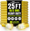 25ft Yellow 10/3 Gauge Outdoor/Indoor Extension Cord - Lighted End