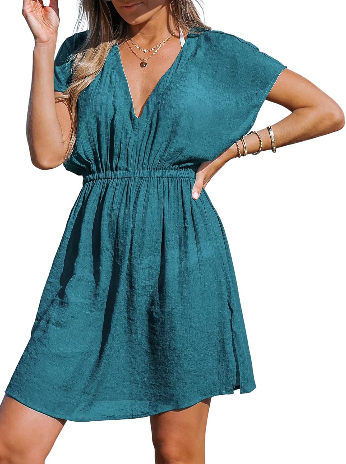 CUPSHE Women's Swimsuit Coverup V Neck Beach Dress for Summer