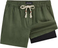 Mens Linen 2-in-1 Beach Shorts 5/7 in Elastic Waist - Breathable