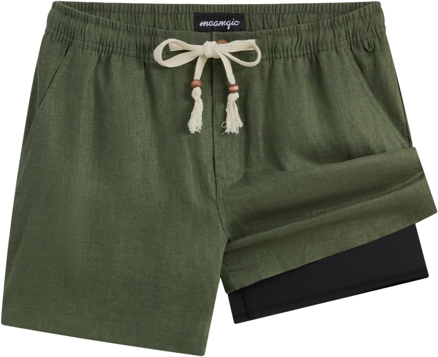 Mens Casual Linen Shorts with Elastic Waist and Pockets