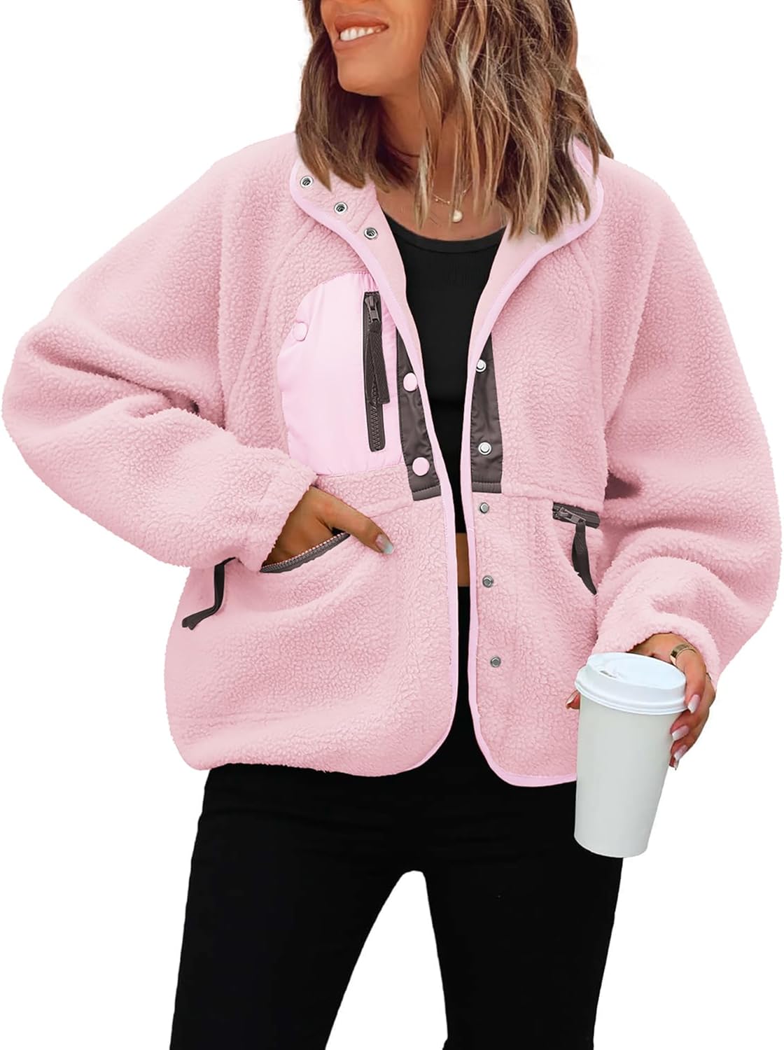 ReachMe Womens Sherpa Jacket: Cozy Fleece for Winter Style