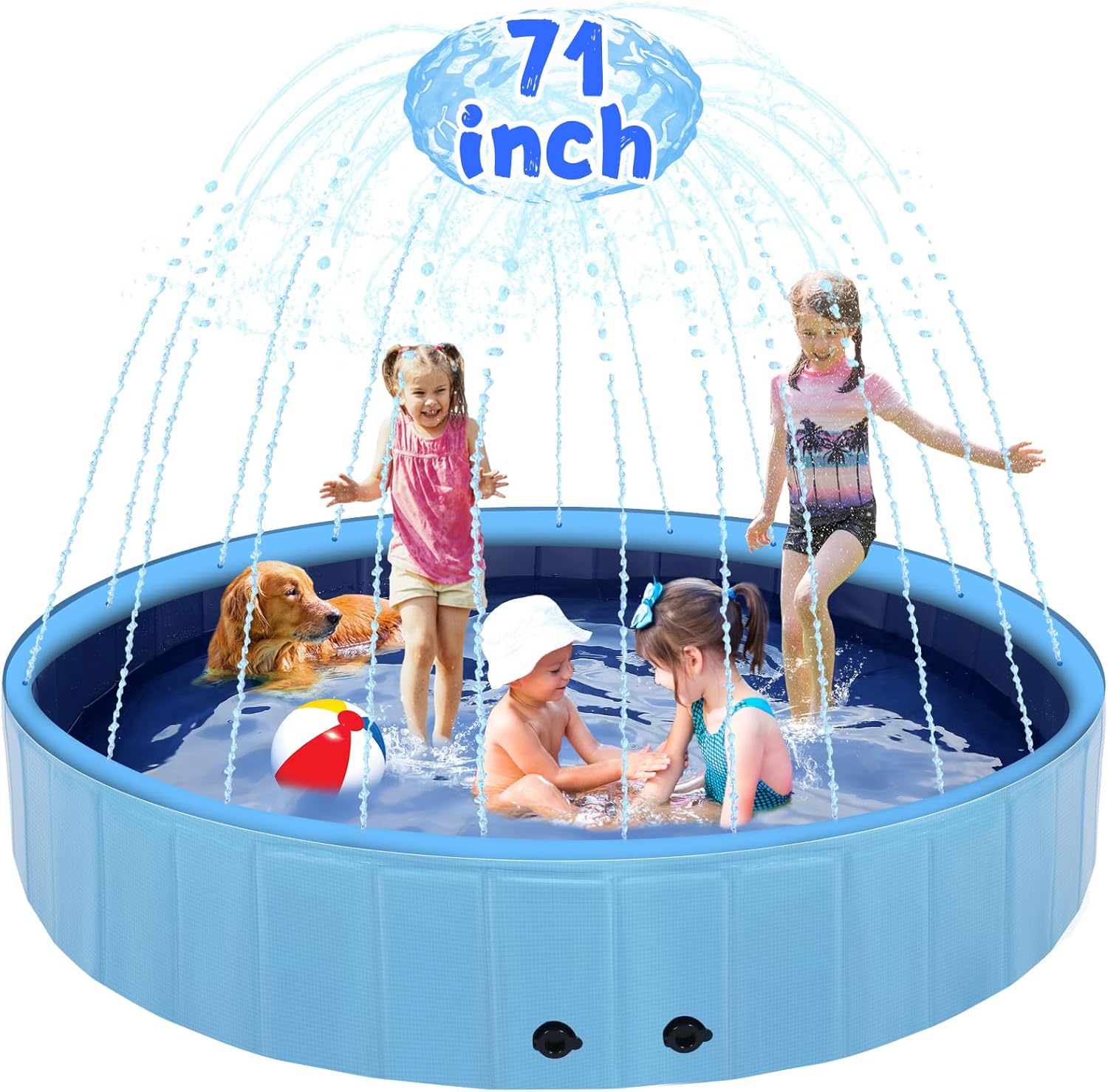 71 Inch Large Dog Pool with Sprinkler for Summer Fun