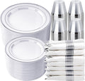 350-Piece White/Silver Dinnerware Set for 50 Guests - Elegant Party Supplies