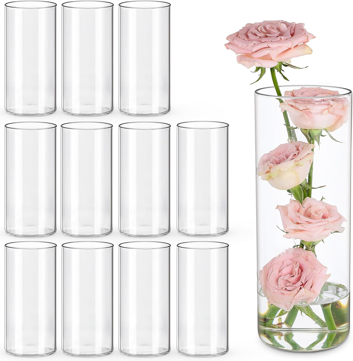 12pcs 8 Inch Glass Cylinder Vases for Stunning Centerpieces