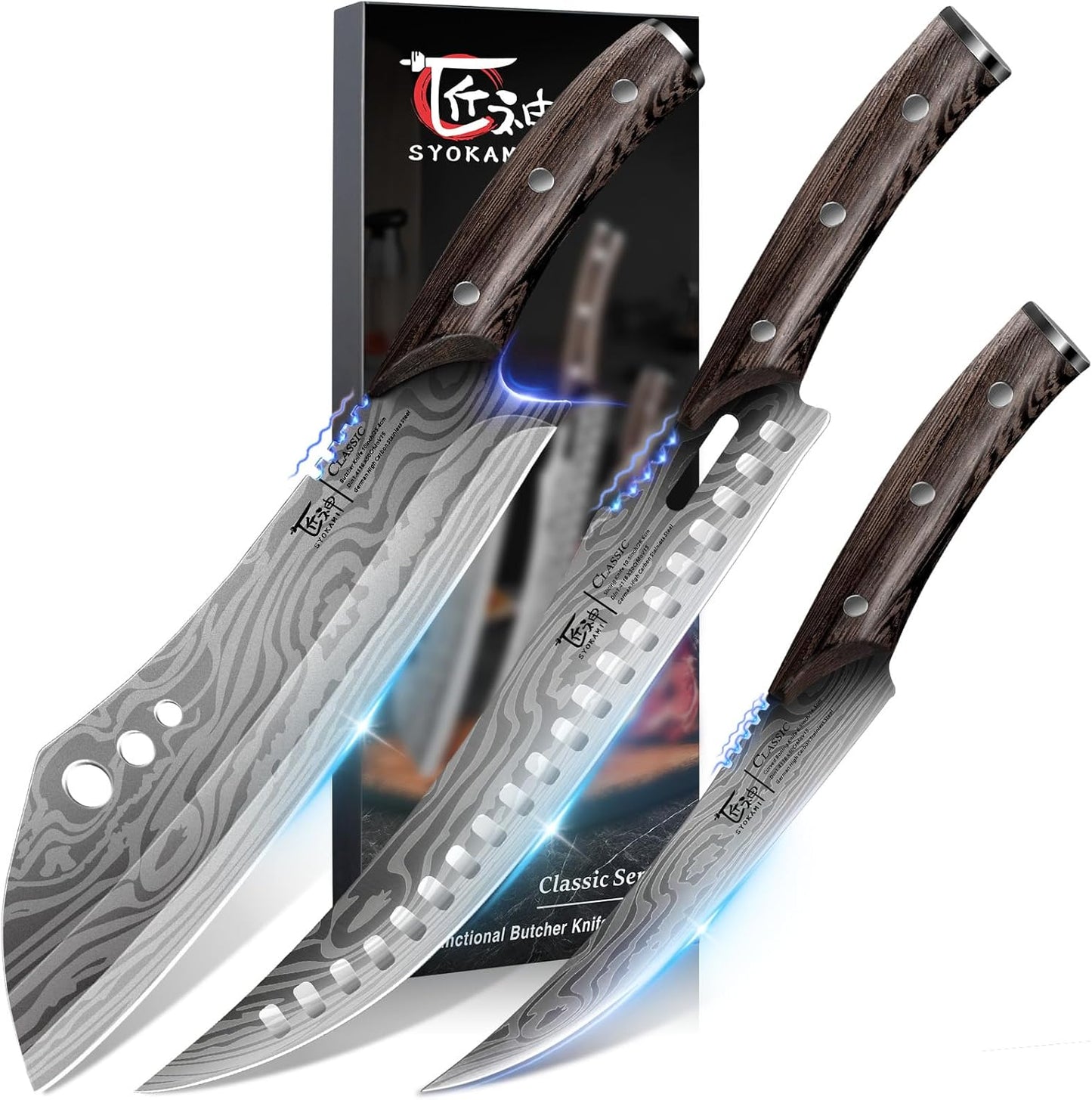 Butcher Knife Set for Meat Cutting - 3 PCS Kitchen Knives