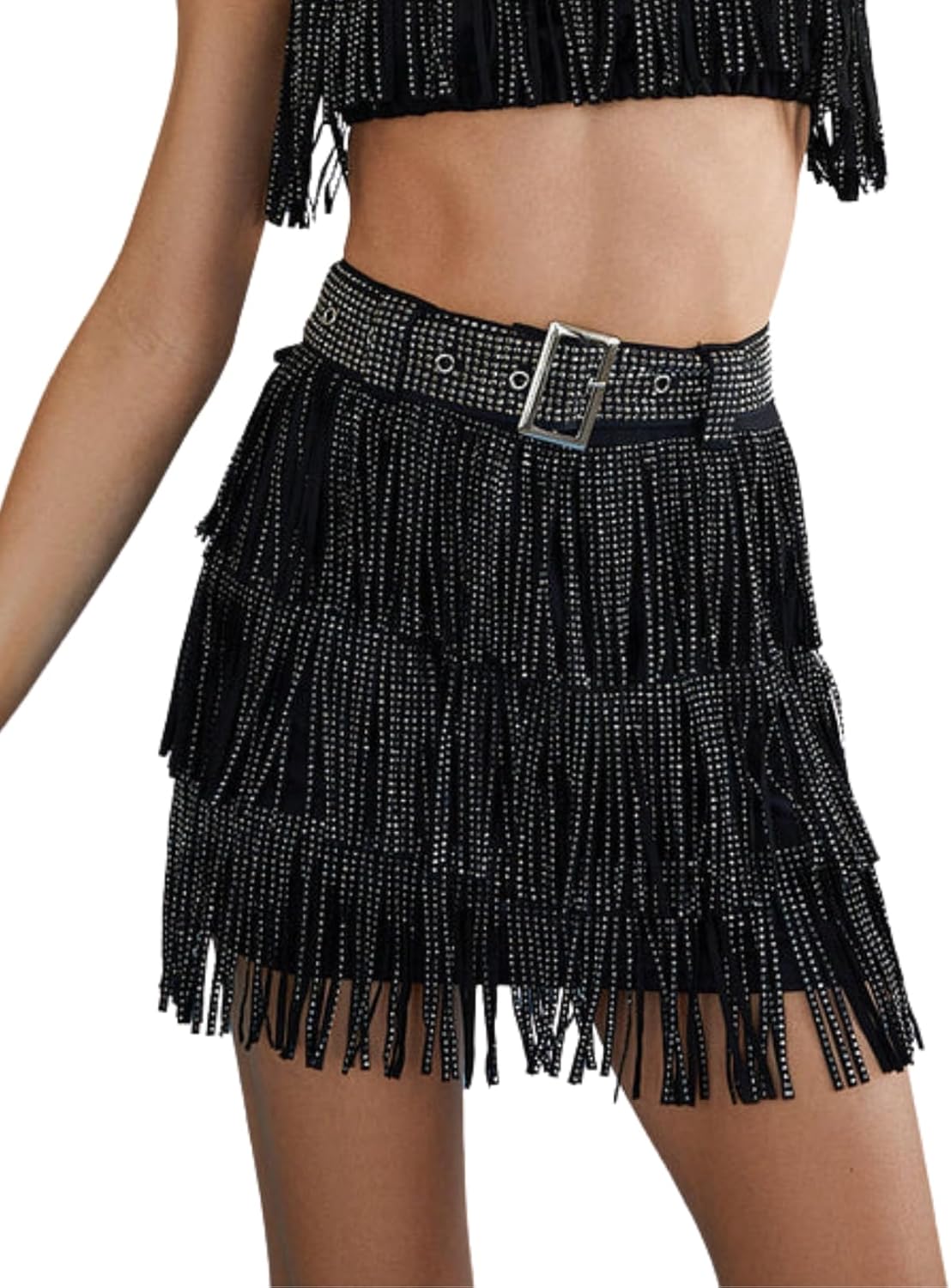 Womens Sparkle Rhinestone Fringe Skirt for Stunning Looks