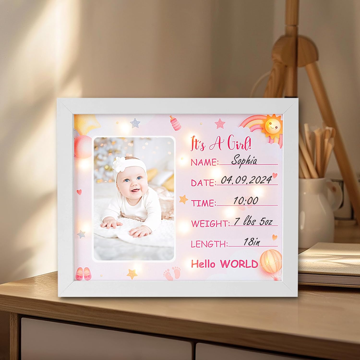 Personalized LED Baby Announcement Frame - The Perfect Newborn Gift