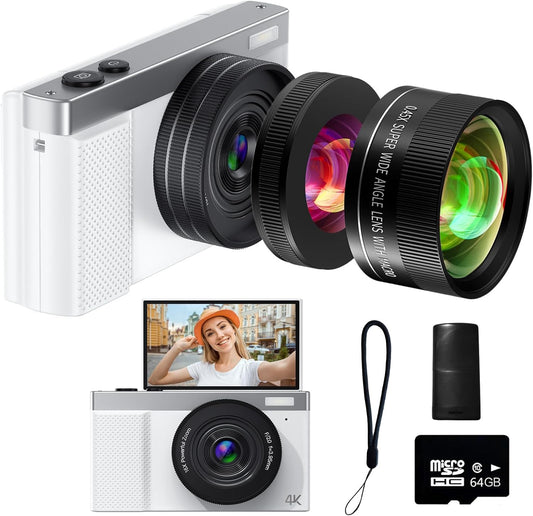 4K Digital Camera with 180 Flip Screen for Vlogging and Photos