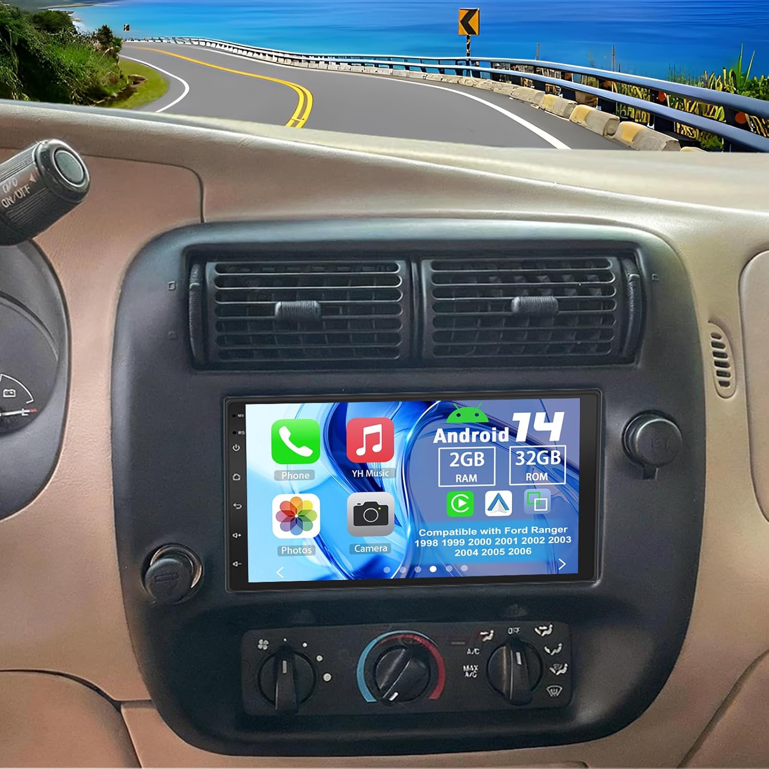 Android 14 Double Din Car Stereo Radio for Ford Ranger 1998-2006