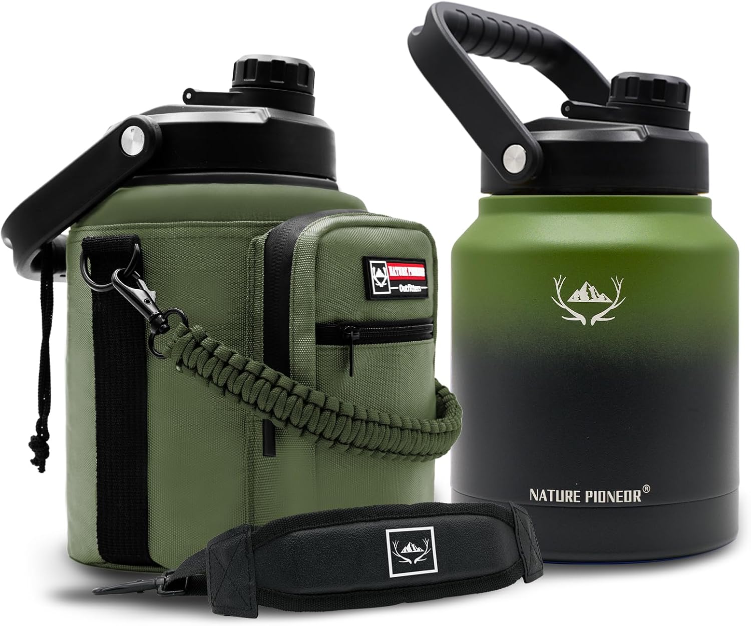 Insulated Water Bottles with Strap Pouch - 84 oz Stainless Steel