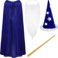 Ramede Wizard Costume 4-Piece Set - Complete Blue Cloak, Hat, Beard
