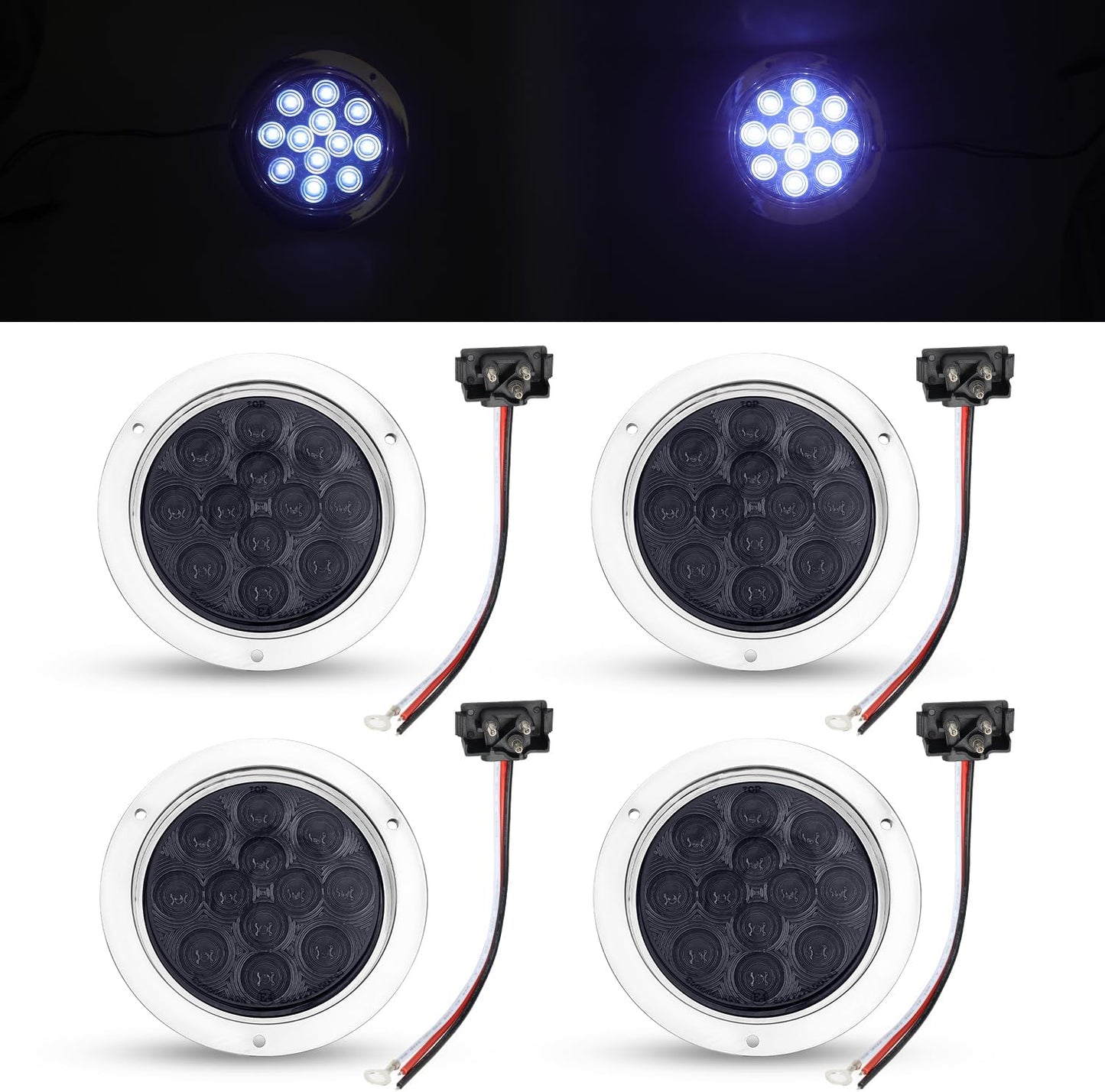 TMH 4 Inch Round Trailer Tail Lights with Chrome Bezel for RVs